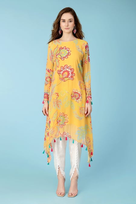 Sajeda A Lehry Ananya Printed A-Line Kurta With Dhoti Pant 