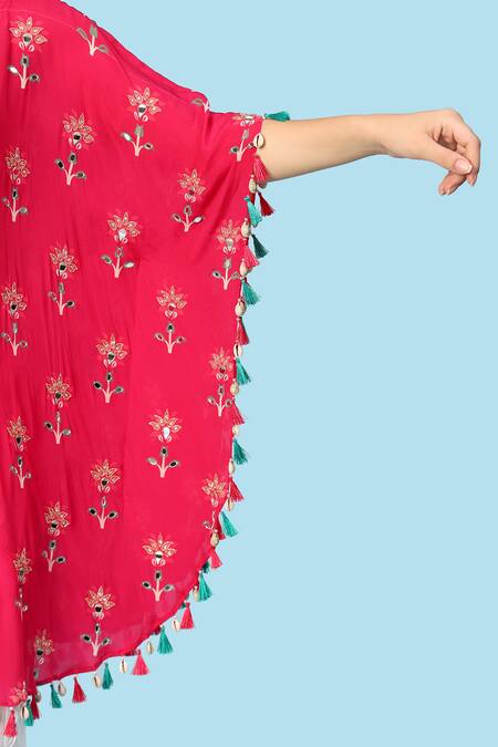Sajeda A Lehry Pink Crepe Beads, Cut Work Keyhole Neck, Crystal Printed Kaftan And Dhoti Pant Set Online at Aza Fashions Sajeda A Lehry_Pink Crepe Beads, Cut Work Keyhole Neck, Crystal Printed Kaftan And Dhoti Pant Set _Online_at_Aza_Fashions
