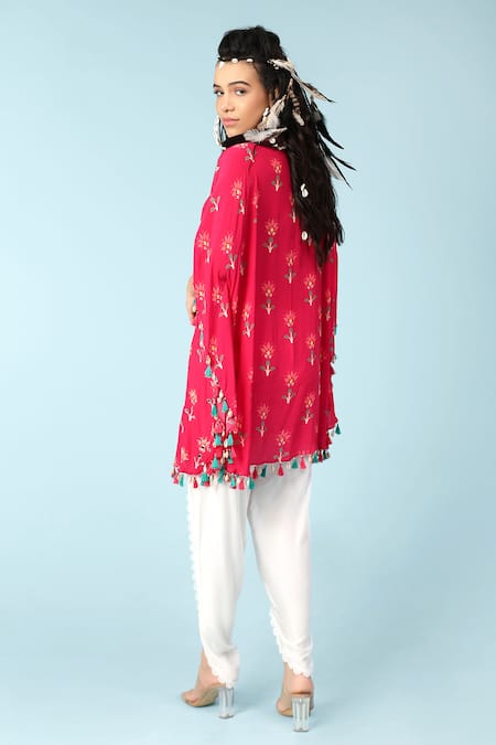 Shop Sajeda A Lehry Pink Crepe Beads, Cut Work Keyhole Neck, Crystal Printed Kaftan And Dhoti Pant Set at Aza Fashions Shop_Sajeda A Lehry_Pink Crepe Beads, Cut Work Keyhole Neck, Crystal Printed Kaftan And Dhoti Pant Set _at_Aza_Fashions