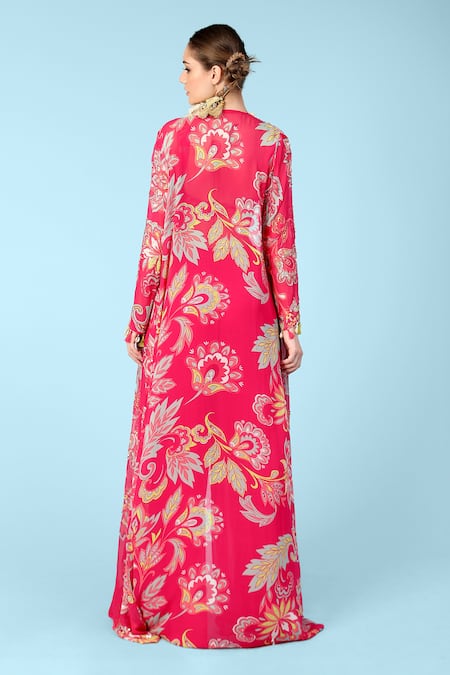Shop Sajeda A Lehry Pink Georgette Embroidery, Sequins, Beads Julia Floral Print Jacket Sharara Set at Aza Fashions Shop_Sajeda A Lehry_Pink Georgette Embroidery, Sequins, Beads Julia Floral Print Jacket Sharara Set _at_Aza_Fashions