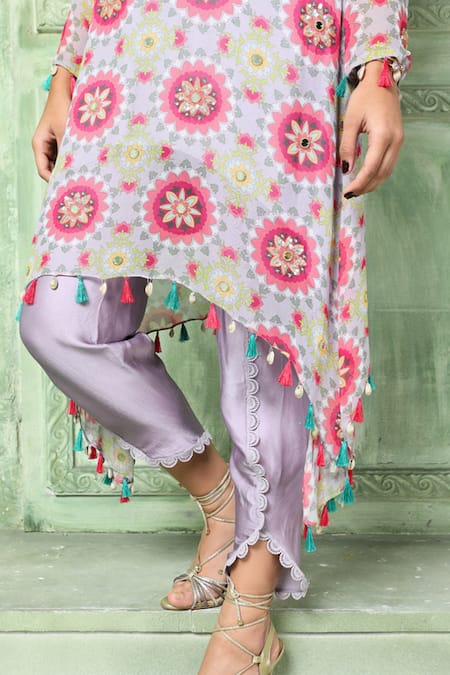 Sajeda A Lehry_Purple Georgette Sequins, Beads, Tara Mandala Print Kurta And Dhoti Pant Set _Online_at_Aza_Fashions