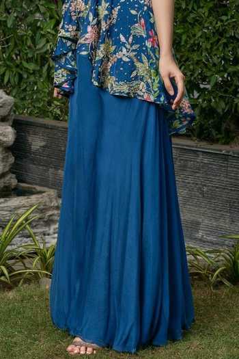 Nea By Nikita Tiwari Blue Viscose, Georgette Embroidery, Sequins, Guldasta Hand Peplum With Sharara Online at Aza Fashions Nea By Nikita Tiwari_Blue Viscose, Georgette Embroidery, Sequins, Guldasta Hand Peplum With Sharara _Online_at_Aza_Fashions
