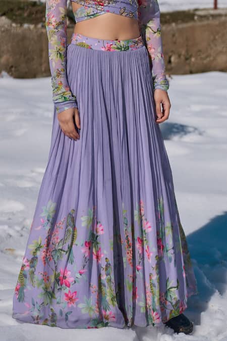 Nea By Nikita Tiwari_Purple Viscose, Georgette Guldasta Hand Embroidery Wrap Blouse With Lehenga _Online_at_Aza_Fashions