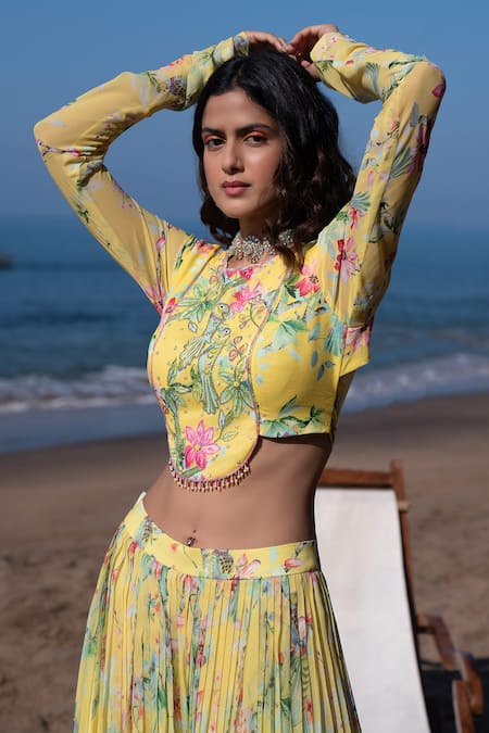 Nea By Nikita Tiwari Panel Embroidered Blouse Lehenga Set 