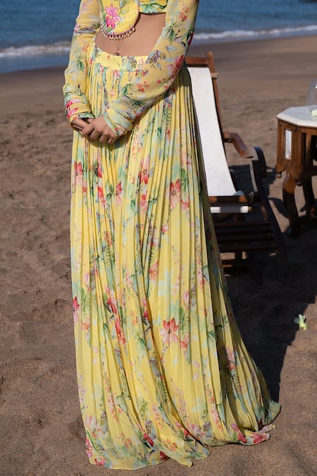 Nea By Nikita Tiwari Yellow Viscose, Georgette Beads, Sequins, Panel Embroidered Blouse Lehenga Set Online at Aza Fashions Nea By Nikita Tiwari_Yellow Viscose, Georgette Beads, Sequins, Panel Embroidered Blouse Lehenga Set _Online_at_Aza_Fashions