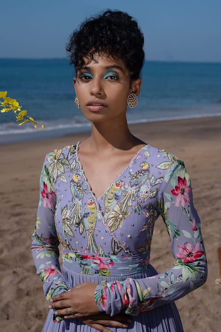 Nea By Nikita Tiwari Floral Bird Pattern Embroidered Anarkali Gown 