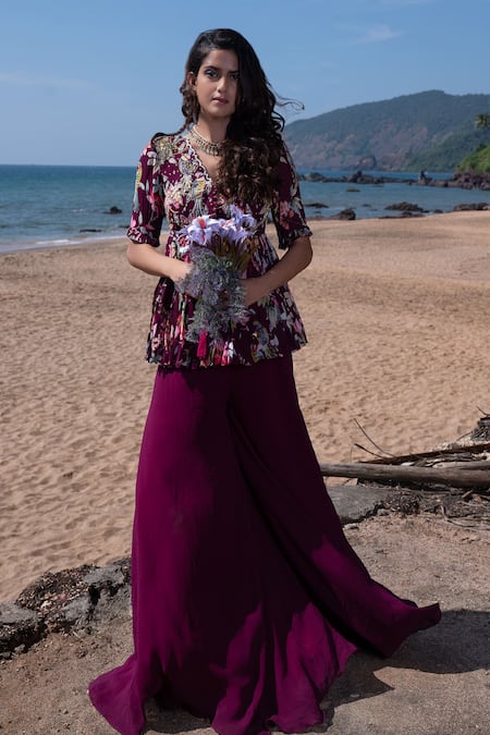 Nea By Nikita Tiwari Floral Pattern Peplum Kurta Sharara Set 