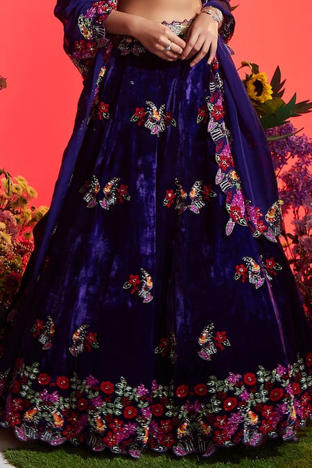 Nea By Nikita Tiwari Purple Velvet, Organza Cut Work, Beads, Zari Cutwork Embroidered Lehenga Set Online at Aza Fashions Nea By Nikita Tiwari_Purple Velvet, Organza Cut Work, Beads, Zari Cutwork Embroidered Lehenga Set _Online_at_Aza_Fashions
