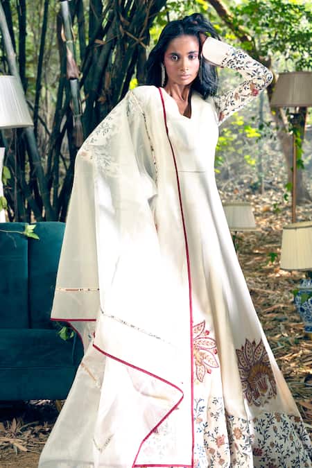 Shop Shreeka Ivory Viscose, Satin, Silk, Organza Embroidery Floral Chintz Anarkali Set at Aza Fashions Shop_Shreeka_Ivory Viscose, Satin, Silk, Organza Embroidery Floral Chintz Anarkali Set _at_Aza_Fashions