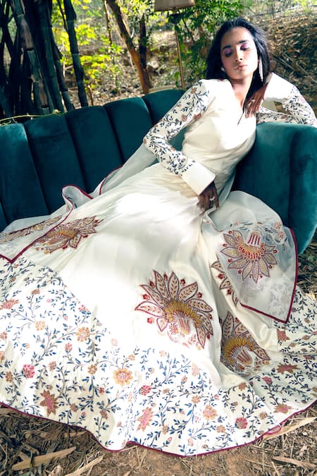 Buy Shreeka Ivory Viscose, Satin, Silk, Organza Embroidery Floral Chintz Anarkali Set Online at Aza Fashions Buy_Shreeka_Ivory Viscose, Satin, Silk, Organza Embroidery Floral Chintz Anarkali Set _Online_at_Aza_Fashions