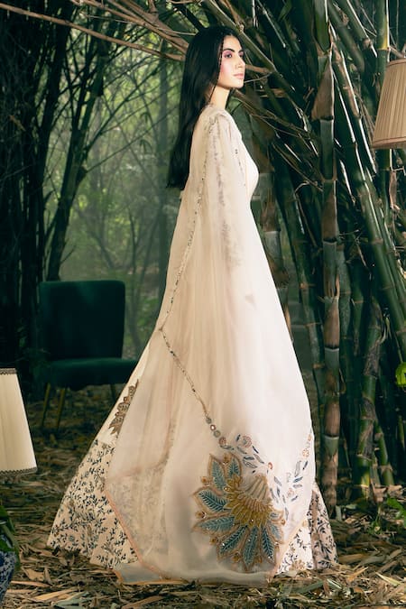 Shop Shreeka Beige Viscose, Satin, Organza, Net Floral Chintz Anarkali Churidar Set at Aza Fashions Shop_Shreeka_Beige Viscose, Satin, Organza, Net Floral Chintz Anarkali Churidar Set _at_Aza_Fashions