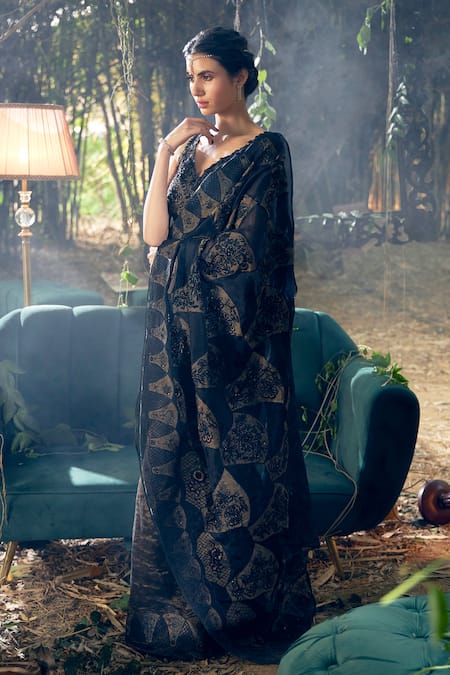 Shreeka Floral Patchwork Embroidered Saree With Blouse 