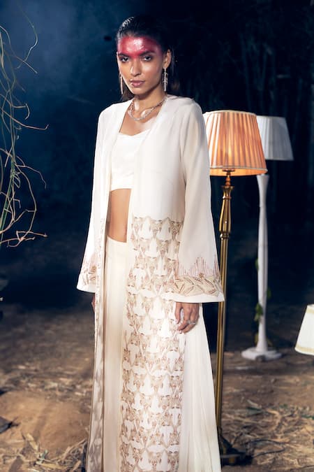 Buy Shreeka Ivory Tissue, Silk Sequins, Beads, Abstract Embroidered Jacket Palazzo Set Online at Aza Fashions Buy_Shreeka_Ivory Tissue, Silk Sequins, Beads, Abstract Embroidered Jacket Palazzo Set _Online_at_Aza_Fashions