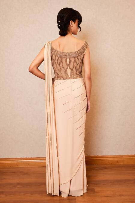 Shop Label Rsd Pink Bodice Mesh Embellished Bugle Beads Boat Sequin Draped Saree Gown at Aza Fashions Shop_Label Rsd_Pink Bodice Mesh Embellished Bugle Beads Boat Sequin Draped Saree Gown_at_Aza_Fashions