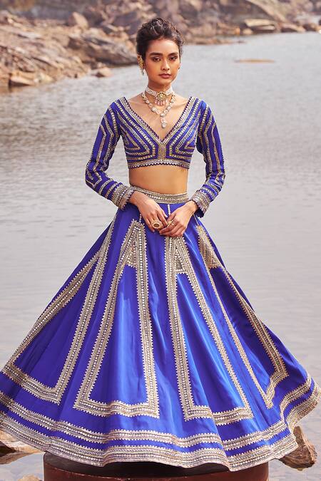 Nidhika Shekhar_Blue Organza, Satin, Net Sequins, Embroidery Jashan-e-utsav Blouse Lehenga Set _at_Aza_Fashions