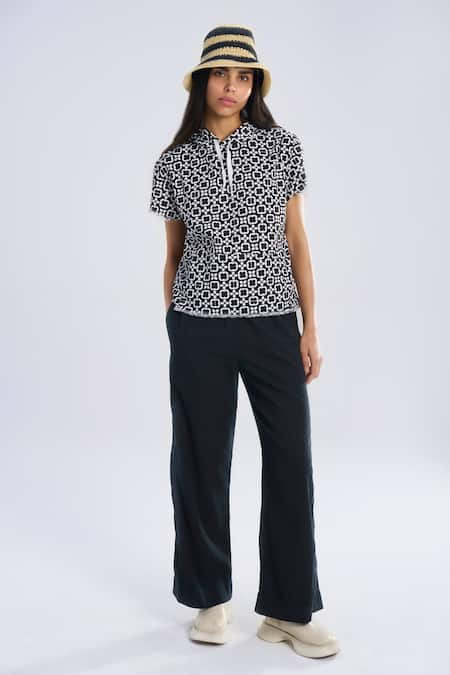 Terra Luna Black 100% Organic Handloom Cotton Solid Party Straight Pant 