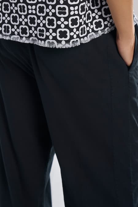 Terra Luna Black 100% Organic Handloom Cotton Solid Party Straight Pant Online at Aza Fashions Terra Luna_Black 100% Organic Handloom Cotton Solid Party Straight Pant _Online_at_Aza_Fashions