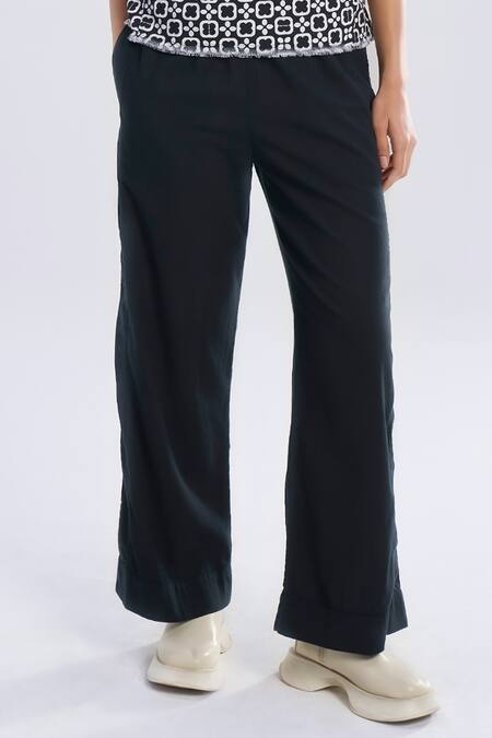 Buy Terra Luna Black 100% Organic Handloom Cotton Solid Party Straight Pant Online at Aza Fashions Buy_Terra Luna_Black 100% Organic Handloom Cotton Solid Party Straight Pant _Online_at_Aza_Fashions