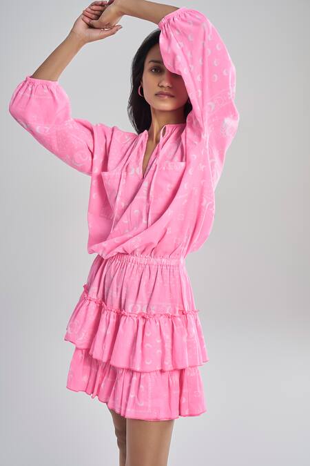 Terra Luna Pink Cotton Round Neck Cosmic Medley Aurora Bubblegum Dress Online at Aza Fashions Terra Luna_Pink Cotton Round Neck Cosmic Medley Aurora Bubblegum Dress _Online_at_Aza_Fashions