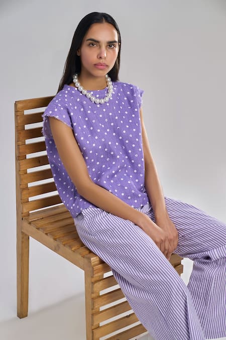 Terra Luna Purple 100% Organic Handloom Cotton Print Striped Aurora Bling Balance Trouser Online at Aza Fashions Terra Luna_Purple 100% Organic Handloom Cotton Print Striped Aurora Bling Balance Trouser _Online_at_Aza_Fashions