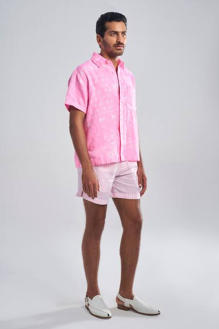 Terra Luna Pink Linen Embroidery Cosmic Medley Aurora Surfer Shirt Online at Aza Fashions Terra Luna_Pink Linen Embroidery Cosmic Medley Aurora Surfer Shirt _Online_at_Aza_Fashions