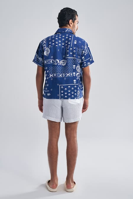 Shop Terra Luna Blue Linen Embroidery Cosmic Medley Aurora Surfer Shirt at Aza Fashions Shop_Terra Luna_Blue Linen Embroidery Cosmic Medley Aurora Surfer Shirt _at_Aza_Fashions