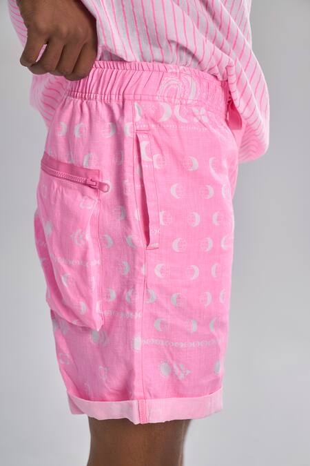 Terra Luna_Pink Linen Broken In Shorts _Online_at_Aza_Fashions