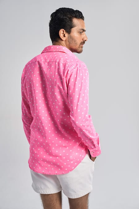 Shop_Terra Luna_Pink Cotton Lunar Polka Aurora Pattern Shirt _at_Aza_Fashions