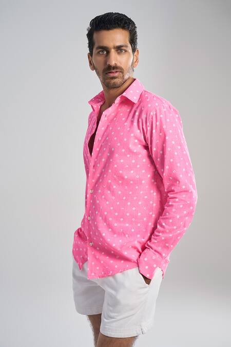 Terra Luna_Pink Cotton Lunar Polka Aurora Pattern Shirt _Online_at_Aza_Fashions