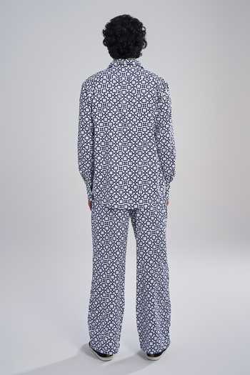 Shop Terra Luna Blue Cotton Comet Check Pattern Shirt at Aza Fashions Shop_Terra Luna_Blue Cotton Comet Check Pattern Shirt _at_Aza_Fashions