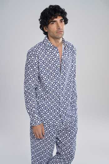Terra Luna Blue Cotton Comet Check Pattern Shirt Online at Aza Fashions Terra Luna_Blue Cotton Comet Check Pattern Shirt _Online_at_Aza_Fashions