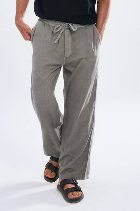 Terra Luna_Grey Cotton Wide Leg Lounge Trouser _Online_at_Aza_Fashions