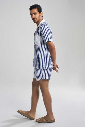 Terra Luna_Blue Linen Striped Shirt _Online_at_Aza_Fashions