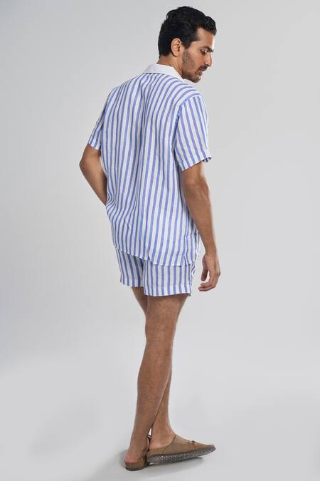 Terra Luna_Sky Blue Linen Striped Pattern Shirt _Online_at_Aza_Fashions