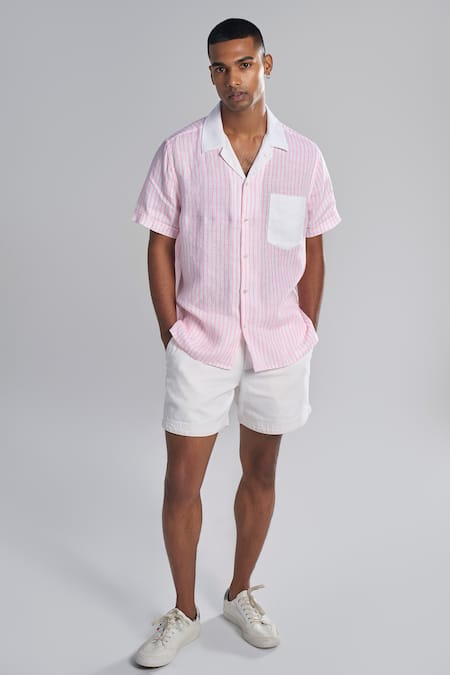 Terra Luna Pink 100% Linen Pinstripes Shirt 