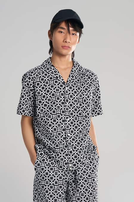 Terra Luna Vacay Camp Linen Geometric Pattern Shirt 