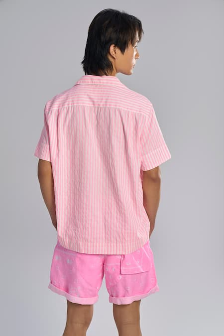 Shop Terra Luna Pink Cotton Vacay Camp Striped Shirt at Aza Fashions Shop_Terra Luna_Pink Cotton Vacay Camp Striped Shirt _at_Aza_Fashions