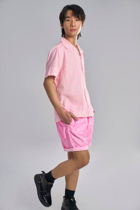 Terra Luna Pink Cotton Vacay Camp Striped Shirt Online at Aza Fashions Terra Luna_Pink Cotton Vacay Camp Striped Shirt _Online_at_Aza_Fashions