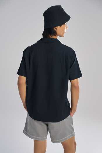 Shop Terra Luna Black Cotton Vacay Camp Solid Shirt at Aza Fashions Shop_Terra Luna_Black Cotton Vacay Camp Solid Shirt _at_Aza_Fashions