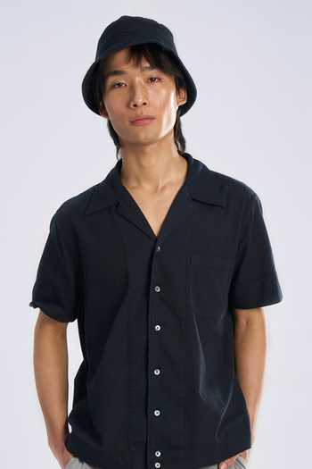 Terra Luna Black Cotton Vacay Camp Solid Shirt Online at Aza Fashions Terra Luna_Black Cotton Vacay Camp Solid Shirt _Online_at_Aza_Fashions