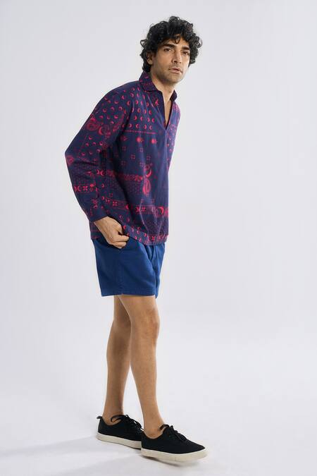 Terra Luna Purple Cotton Embroidery The Mystical Popover Paisley Pattern Shirt Online at Aza Fashions Terra Luna_Purple Cotton Embroidery The Mystical Popover Paisley Pattern Shirt _Online_at_Aza_Fashions
