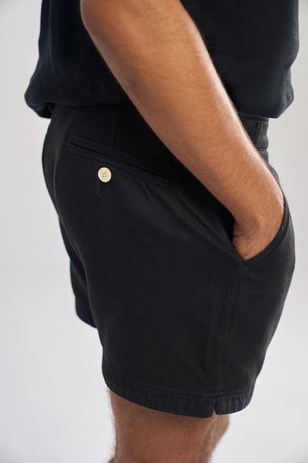 Shop Terra Luna Black Cotton Chino Vacay Solid Shorts at Aza Fashions Shop_Terra Luna_Black Cotton Chino Vacay Solid Shorts _at_Aza_Fashions