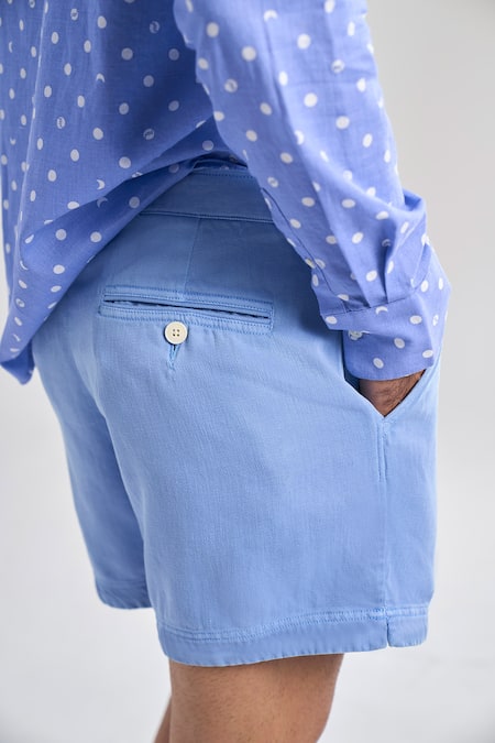 Shop_Terra Luna_Blue Cotton Chino Vacay Shorts _at_Aza_Fashions