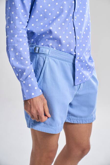 Terra Luna_Blue Cotton Chino Vacay Shorts _Online_at_Aza_Fashions