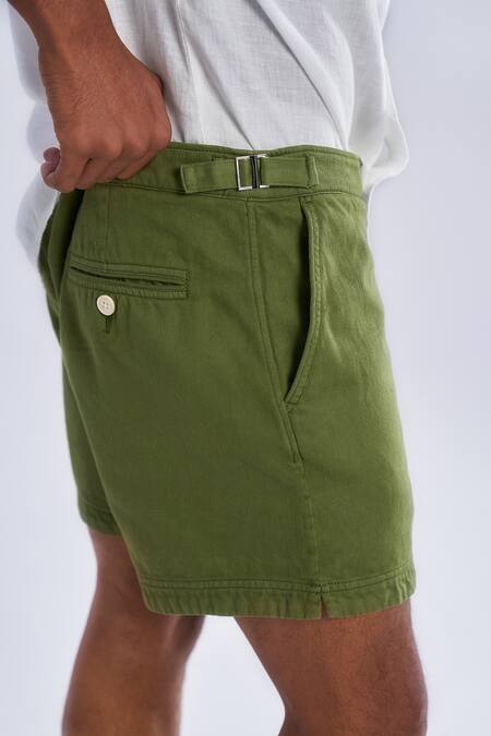Shop Terra Luna Green Cotton Chino Vacay Plain Shorts at Aza Fashions Shop_Terra Luna_Green Cotton Chino Vacay Plain Shorts _at_Aza_Fashions