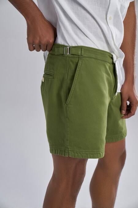 Terra Luna Green Cotton Chino Vacay Plain Shorts Online at Aza Fashions Terra Luna_Green Cotton Chino Vacay Plain Shorts _Online_at_Aza_Fashions