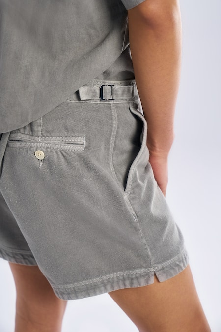 Shop Terra Luna Grey Cotton The Chino Vacay Plain Shorts at Aza Fashions Shop_Terra Luna_Grey Cotton The Chino Vacay Plain Shorts _at_Aza_Fashions