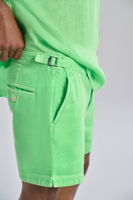 Terra Luna_Green Cotton The Chino Vacay Handloom Shorts _Online_at_Aza_Fashions