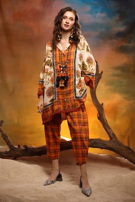 Capisvirleo Oakwood Checkered Print Boho Shirt & Pant Set 