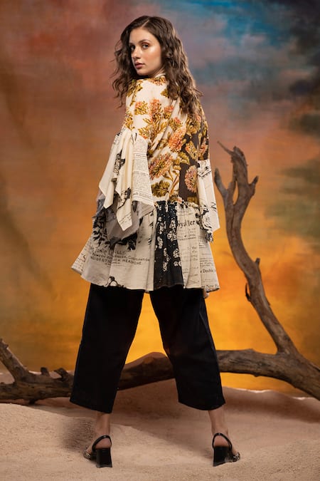 Shop_CAPISVIRLEO_Ivory Cotton Collared Tamarind Printed Shirt Dress _Online_at_Aza_Fashions